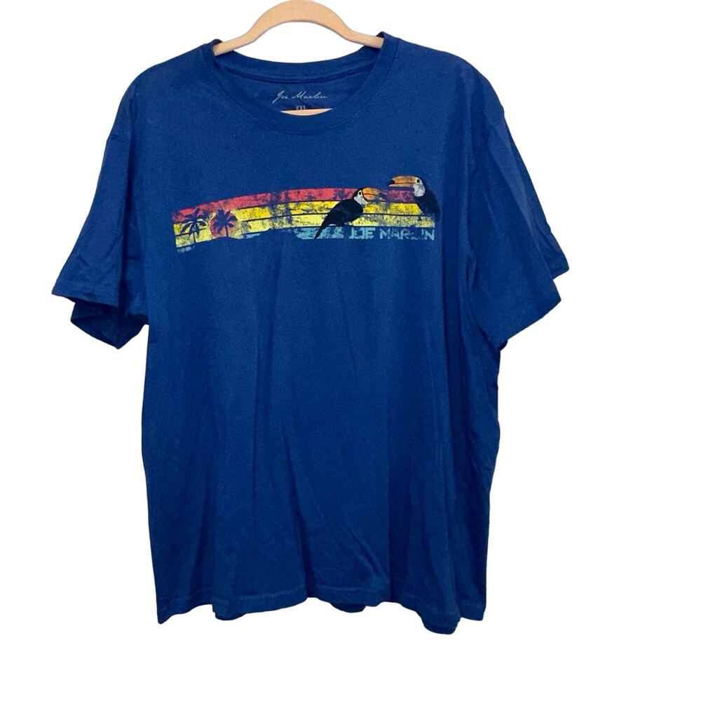 Joe Marlin Toucan Graphic T-Shirt XXL‎ Blue Tropical Beach Surf Casual Tee Mens